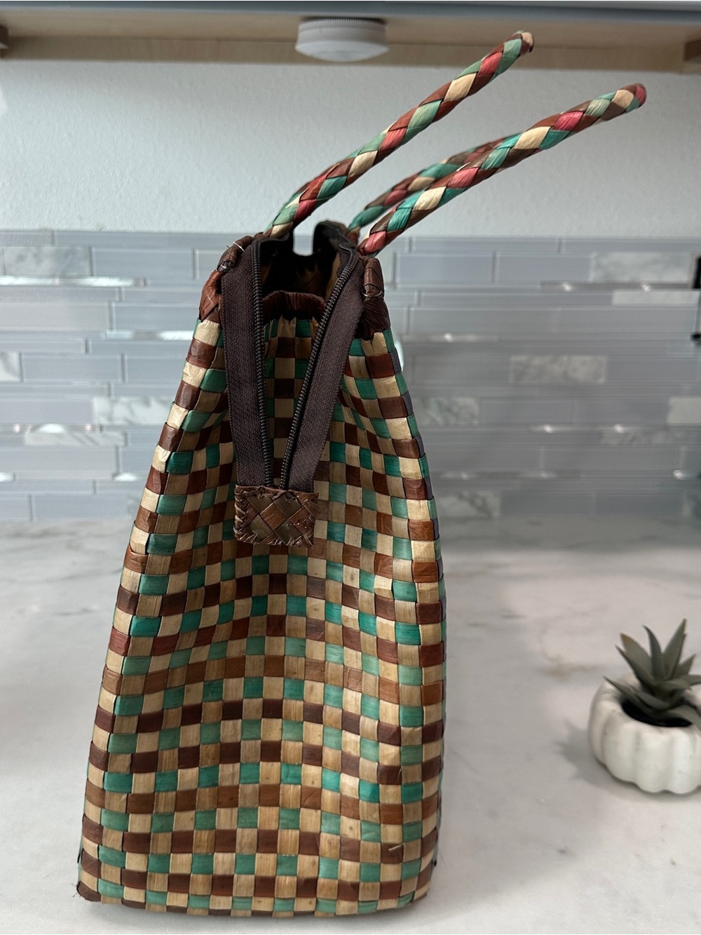 Handwoven Multicolor Tote Bag - Stylish Everyday Carry NWOT - Picture 6 of 8